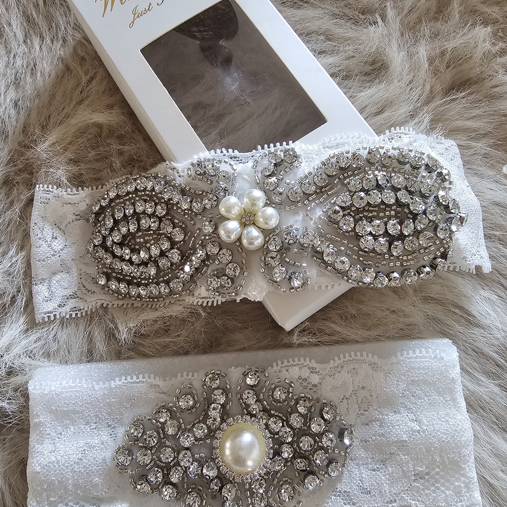 Elegant White and Silver Bridal Garter